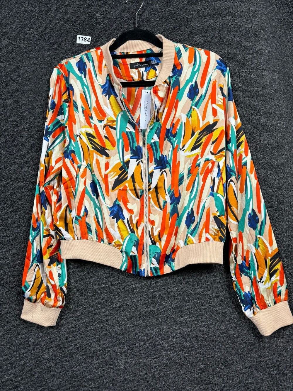 Good Times U.S.A Artsy Jacket Womens Size XL Multicolor Geometric Full Zip NEW